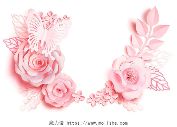 粉色38女神节妇女节花朵边框元素素材